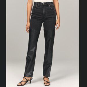Abercrombie Women's Mixed Fabric Ultra High Rise 90s Straight Jean 14/33 Black